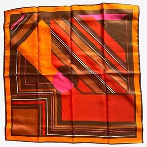 MCM  Geometric Rain Scarf 1960s Orange Brown Mod Retro 26 x 26